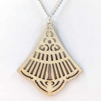 Large Hollow Triangle Teardrop Natural Wood Necklace - Image 3