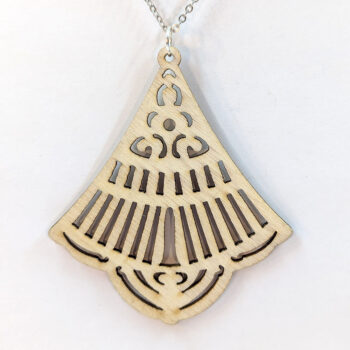 Large Hollow Triangle Teardrop Natural Wood Necklace - Image 2