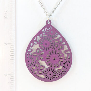 Large Hollow Flowers Teardrop Purple Wood Necklace - Image 4