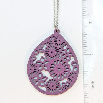 Large Hollow Flowers Teardrop Purple Wood Necklace - Image 2