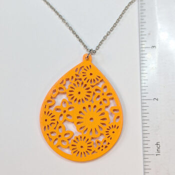 Large Hollow Flowers Teardrop Orange Wood Necklace - Image 2