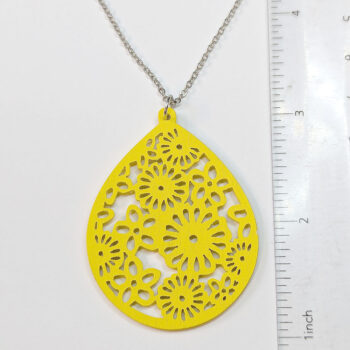 Large Hollow Flowers Teardrop Yellow Wood Necklace - Image 2