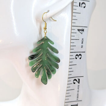 Large Green Black Marble Fern Leaf Resin Earrings - Image 2