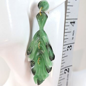 Cascading Fern Leaf Green Black Marble Resin Earrings Gold - Image 4