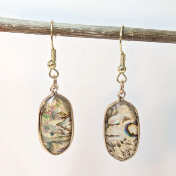 Oval Irregular Colorful Abalone Shell Resin Earrings Gold - Image 3