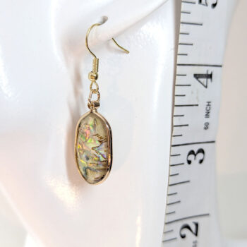 Oval Irregular Colorful Abalone Shell Resin Earrings Gold - Image 2