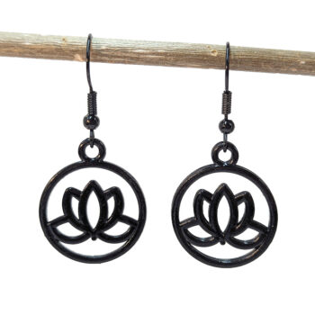 Black Hollow Lotus Flower in Hoop Earrings