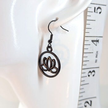 Black Hollow Lotus Flower in Hoop Earrings - Image 2