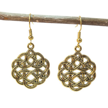 Celtic Chinese Knot Charm Round Antique Gold Earrings