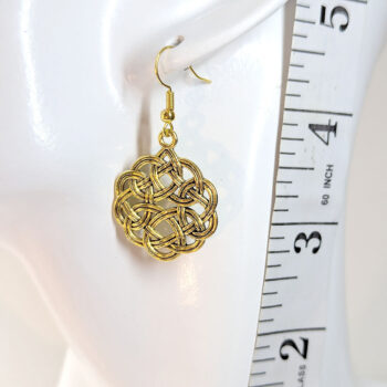 Celtic Chinese Knot Charm Round Antique Gold Earrings - Image 2