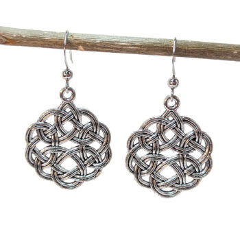 Celtic Chinese Knot Charm Round Antique Silver Earrings