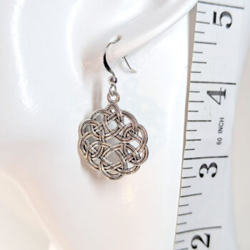 Celtic Chinese Knot Charm Round Antique Silver Earrings - Image 2