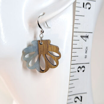 Steel Blue Leaf Scallop Shell Resin Wood Earrings - Image 2