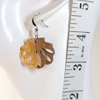 Peach Silver Leaf Scallop Shell Resin Wood Earrings - Image 2