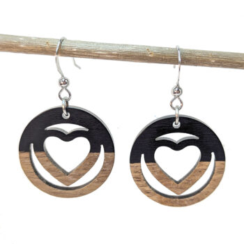 Black Carved Heart Wood Resin Earrings