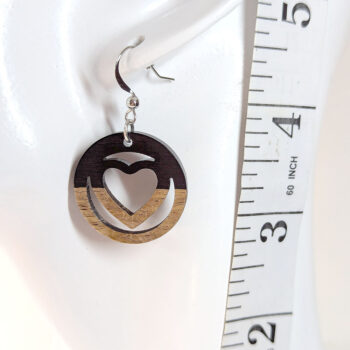 Black Carved Heart Wood Resin Earrings - Image 2