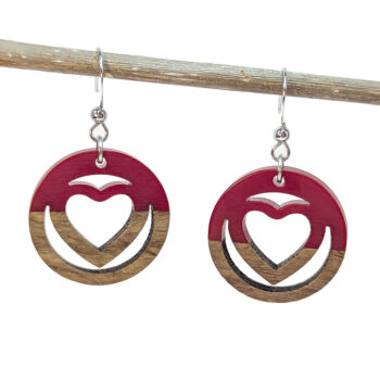 Red Carved Heart Wood Resin Earrings