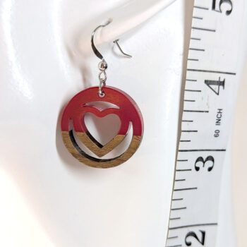 Red Carved Heart Wood Resin Earrings - Image 2