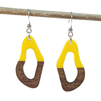 Yellow Resin Wood Irregular Oval Earrings