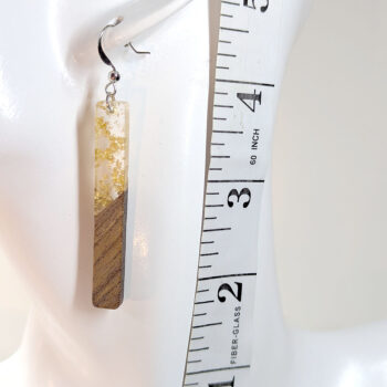 Slim Long Rectangle Gold Leaf Wood Resin Earrings Silver - Image 2