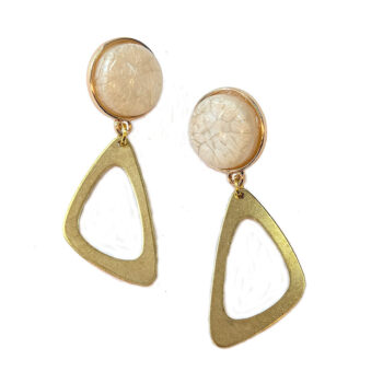 Gold Irregular Triangle White Stud Resin Cabochon Earrings