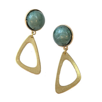 Gold Irregular Triangle Green Stud Resin Cabochon Earrings