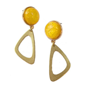 Gold Irregular Triangle Yellow Stud Resin Cabochon Earrings