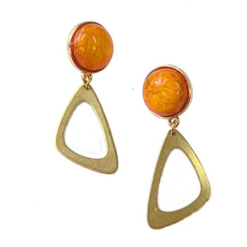 Gold Irregular Triangle Orange Stud Resin Cabochon Earrings