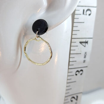 Resin Black Stud Gold Hoop Earrings - Image 2