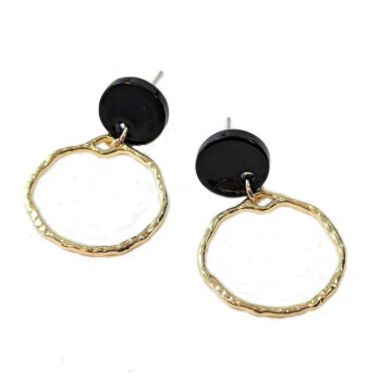 Resin Black Stud Gold Hoop Earrings