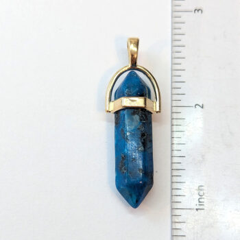 Blue Aventurine Natural Gemstone Hexagonal Pointed Pendant Gold - Image 2