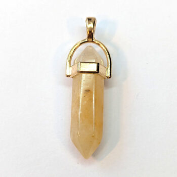 Yellow Jade Stone Natural Gemstone Hexagonal Pointed Pendant Gold