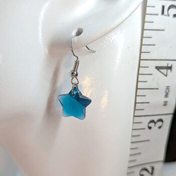 Small Blue Glass Rhinestone Star Silver Earrings - Image 2