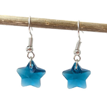 Small Blue Glass Rhinestone Star Silver Earrings