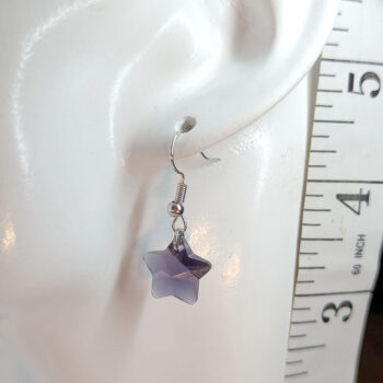 Small Purple Glass Rhinestone Star Silver Earrings - Image 2