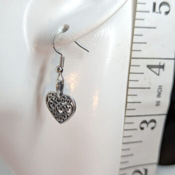 Antique Silver Hollow Decorative Heart Earrings - Image 2