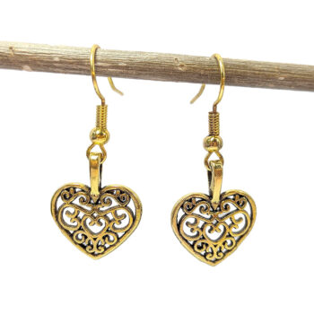 Antique Gold Hollow Decorative Heart Earrings