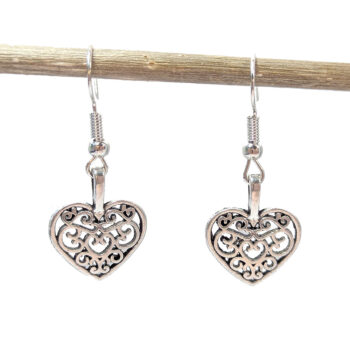 Antique Silver Hollow Decorative Heart Earrings