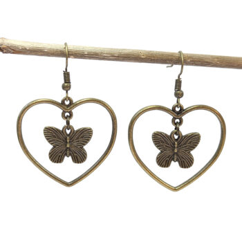 Hollow Heart Butterfly Antique Bronze Earrings