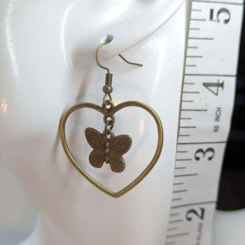 Hollow Heart Butterfly Antique Bronze Earrings - Image 2