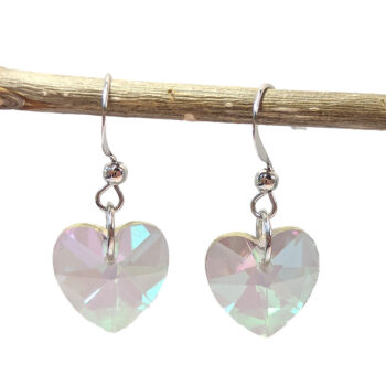 Clear Glass Rhinestone Heart Silver Earrings