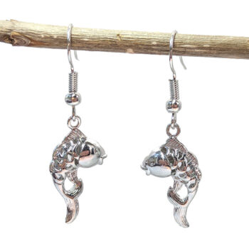 Silver Hollow Jumping Goldfish Fish Earrings