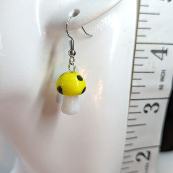 Lampwork Glass Yellow Mushroom Silver Earrings - Image 2