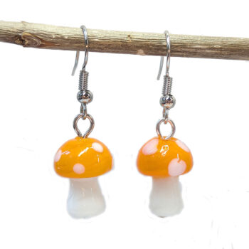 Lampwork Glass Orange Mushroom Silver Earrings