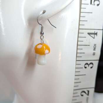 Lampwork Glass Orange Mushroom Silver Earrings - Image 2