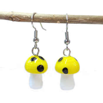 Lampwork Glass Yellow Mushroom Silver Earrings