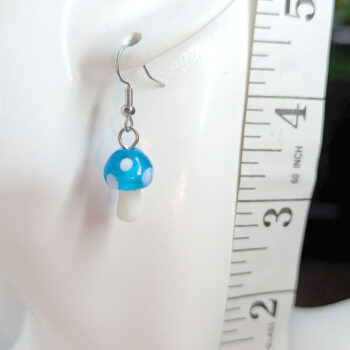 Lampwork Glass Sky Blue Mushroom Silver Earrings - Image 2