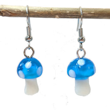 Lampwork Glass Sky Blue Mushroom Silver Earrings