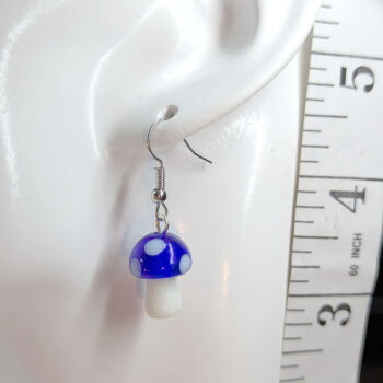 Lampwork Glass Dark Blue Mushroom Silver Earrings - Image 2