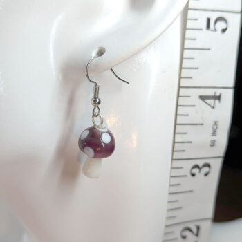 Lampwork Glass Purple Mushroom Silver Earrings - Image 2